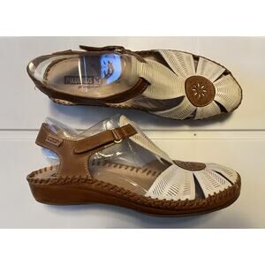 Pikolinos Puerto Vallarta T-Strap Sandals Cream Leather Boho Comfort Sz 40 US 9